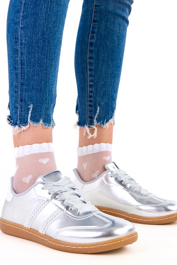Silberne Damen-Sneakers mit satinierten Schnürsenkeln Madres