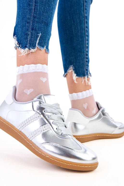 Zilveren dames sportieve schoenen met...