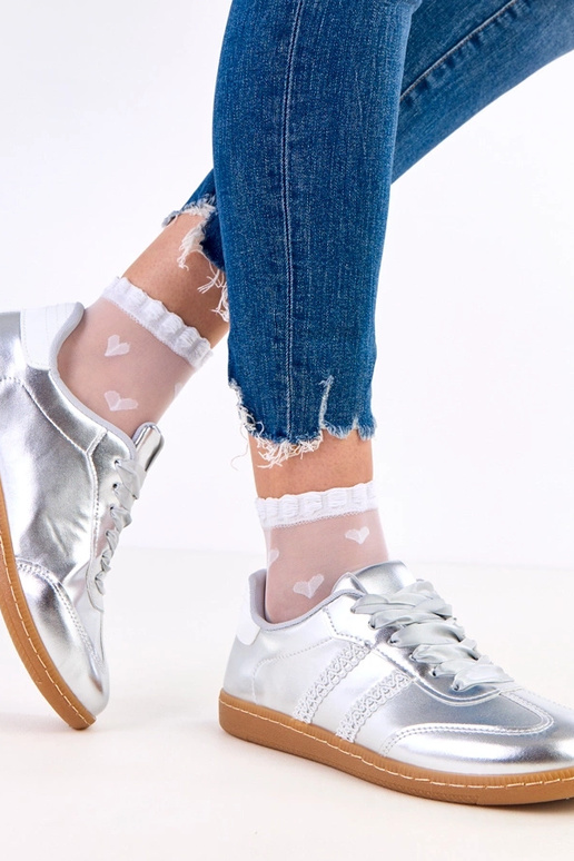 Silberne Damen-Sneakers mit...