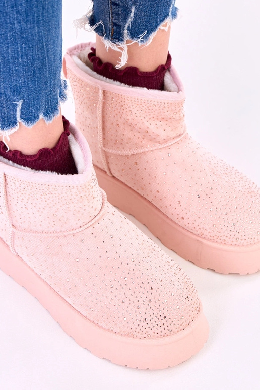 Rosa Schneestiefel mit Zirkonia auf...