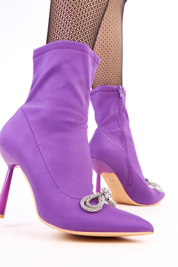 Violette satinierte Stiefeletten mit Zirkonia-Schleife Bellana