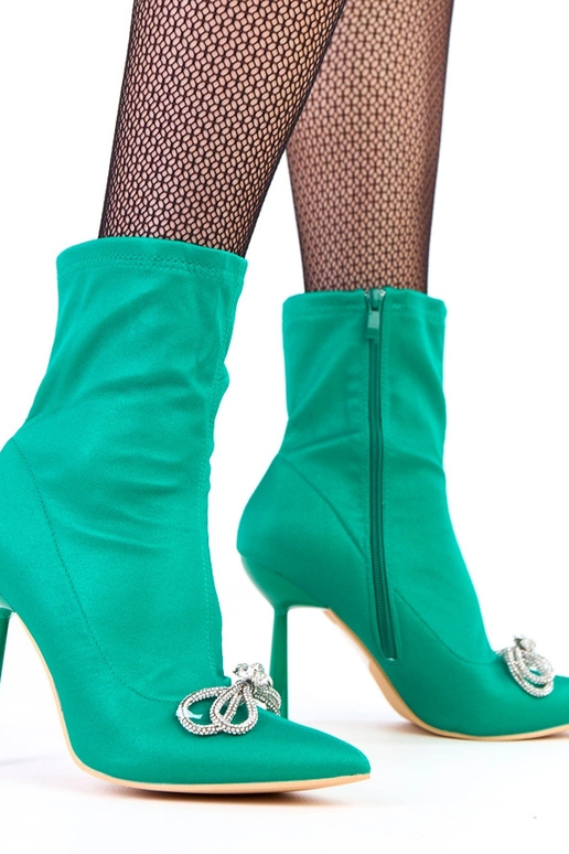 Grüne satinierte Stiefeletten mit...