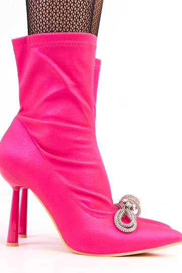 Bottines satinées roses avec un nœud en zircon Bellana