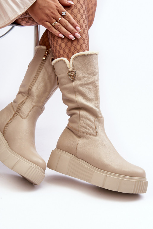 Féminin Peau bottes Avec Vilna beige Bayla