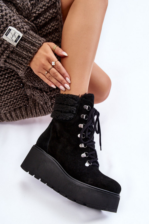 Feminin INildlederschuhe Auf einem Keil schZuarze Farbe Lemar Meniko