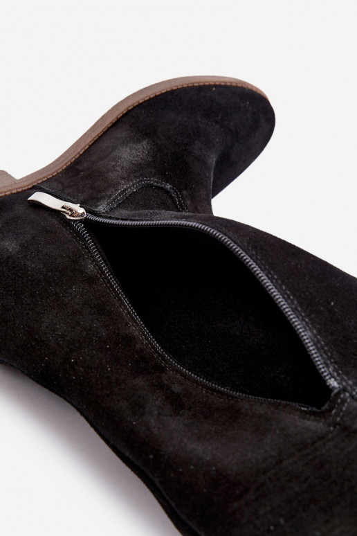 Zazoo 3407 aus INildleder Stiefel kniehoch mit breiten Absätzen schZuarze Farbe