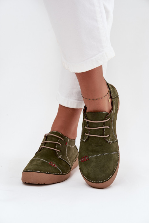 Leer schoenen DamesPrzeszyciami Artiker 57C2112 groene kleur