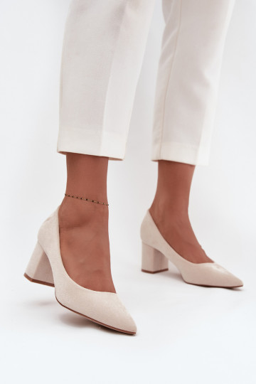 Schuhe Feminin Ze Szpiczastymi Noskami mit Absätzen Beige Pavira 2