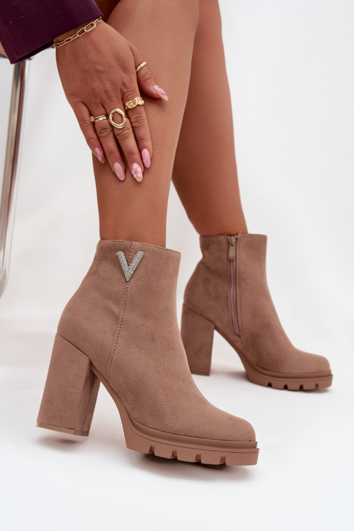 Bottes pour femmes réchauffer avec des talons Avec des décorations Detalem beige Briella