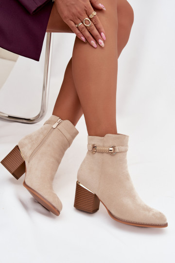Bottes pour femmes réchauffer avec des talons avec des talons décorés beige Galissa