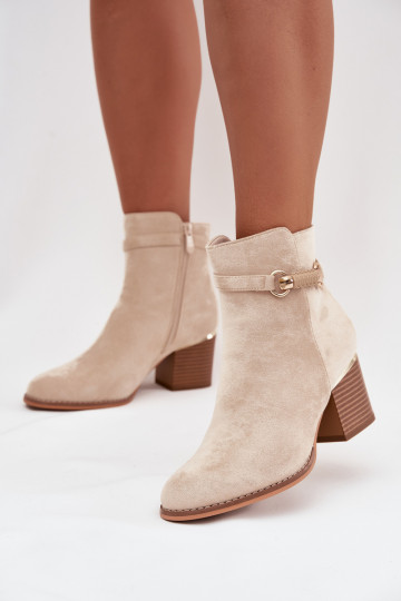 Bottes pour femmes réchauffer avec des talons avec des talons décorés beige Galissa 2