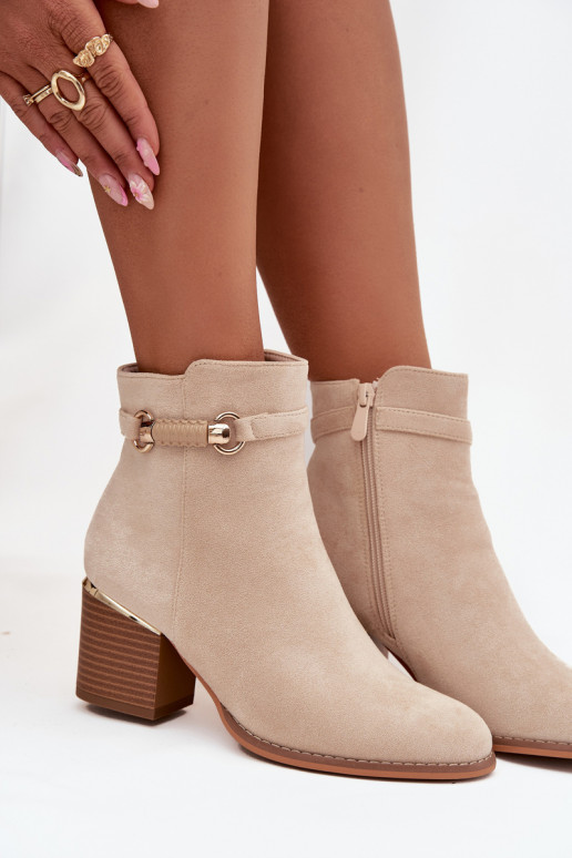 Bottes pour femmes réchauffer avec des talons avec des talons décorés beige Galissa