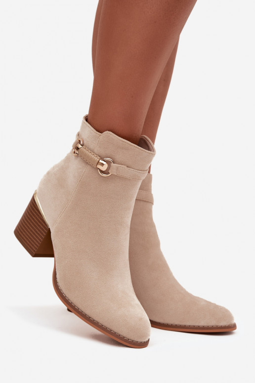 Bottes pour femmes réchauffer avec des talons avec des talons décorés beige Galissa