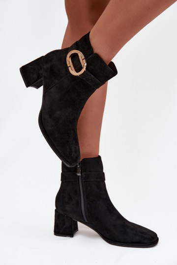 Bottines noires pour femmes avec boucles dorées Calissa