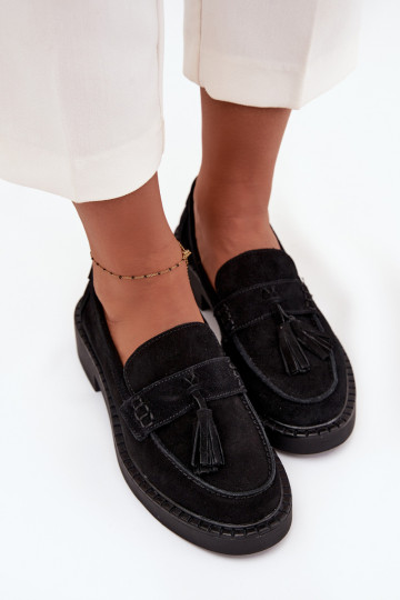 Zwarte dames suède loafers met kwasten D&A TIN107