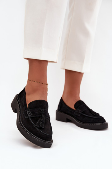 Zwarte dames suède loafers met kwasten D&A TIN107 2