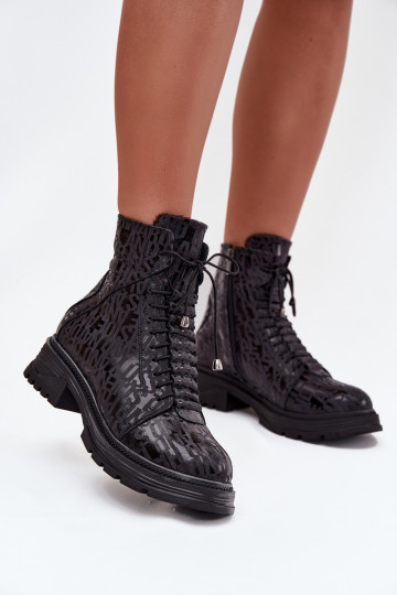 Bottines de travail pour femmes en cuir noir et chaud à la cheville Į Pilį Artiker 57C2257 2