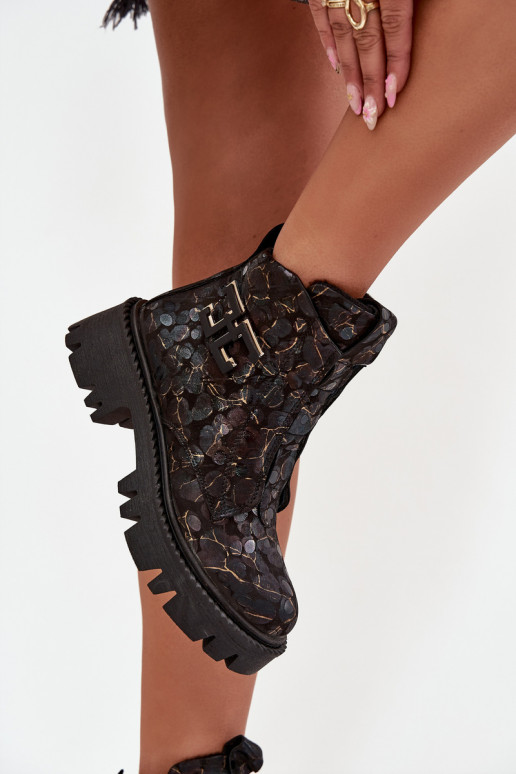 Haut Damenstiefel mit Ornamenten sich Zuarm laufen Artiker 57C2084 SchZuarz und-goldene Farbe