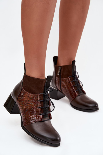 Chocolade leren warme ankle boots met hakken Zazoo 60503