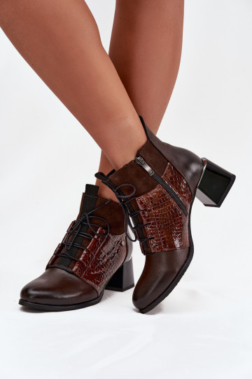 Chocolade leren warme ankle boots met hakken Zazoo 60503 2