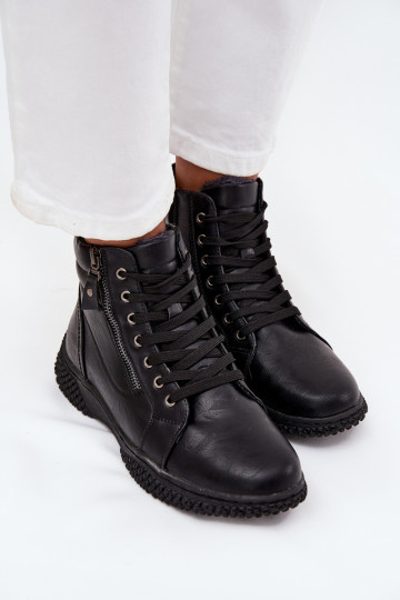 Zwarte dames warme ankle boots met voering van eco-leer Ulverina