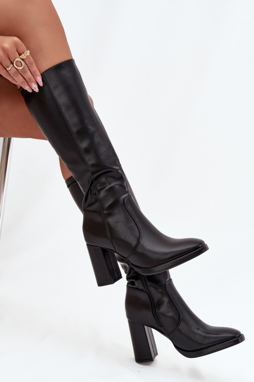 bottes pour femmes avec des talons en cuir écologique réchauffer couleur noire Lyvella bottes pour femmes avec des talons en cuir écologique réchauffer couleur noire Lyvella