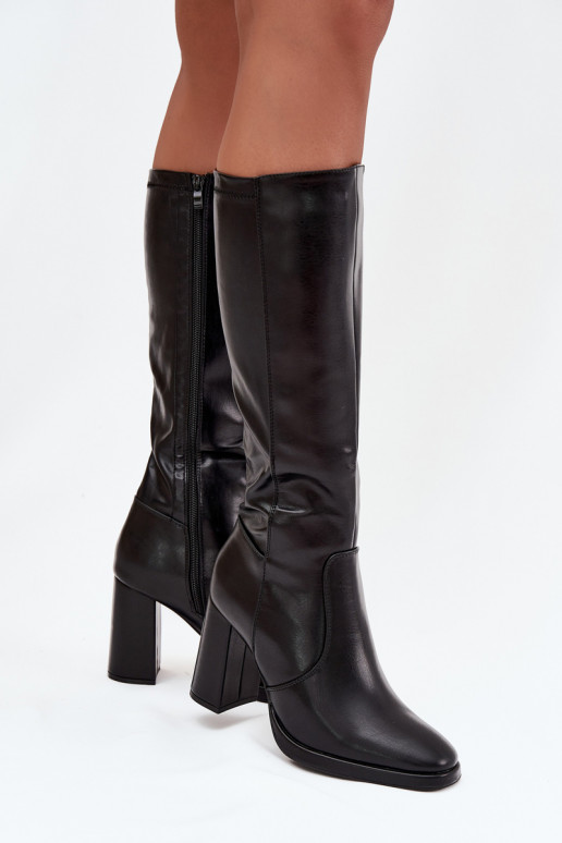 bottes pour femmes avec des talons en cuir écologique réchauffer couleur noire Lyvella bottes pour femmes avec des talons en cuir écologique réchauffer couleur noire Lyvella