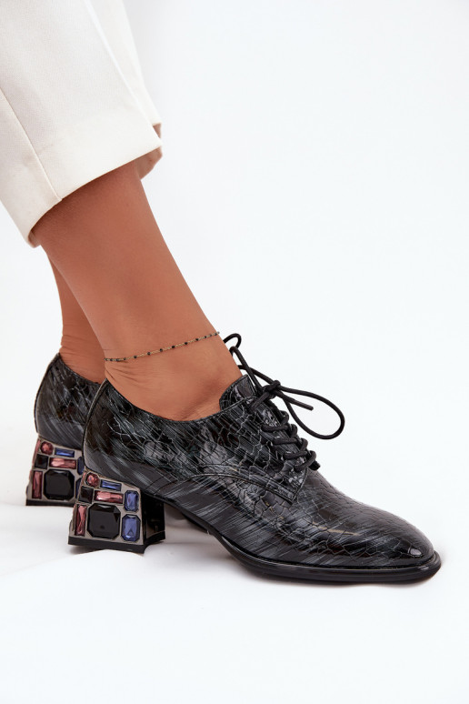 Bottines en cuir véritable laqué Féminin avec des talons aux yeux brillants Artiker 57C0072 couleur grise