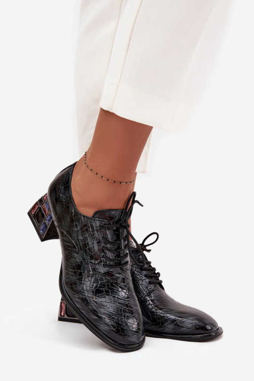 Bottines en cuir véritable laqué Féminin avec des talons aux yeux brillants Artiker 57C0072 couleur grise