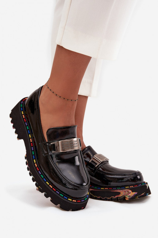 chaussures mocassins pour femmesavec effet vernisj Skóry Artiker 57C0070 couleur noire