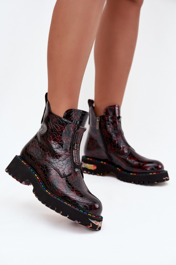 avec effet vernis Bottes pour femmesActivéturalnej Skóry réchauffer Artiker 57C0165 Bourgogne