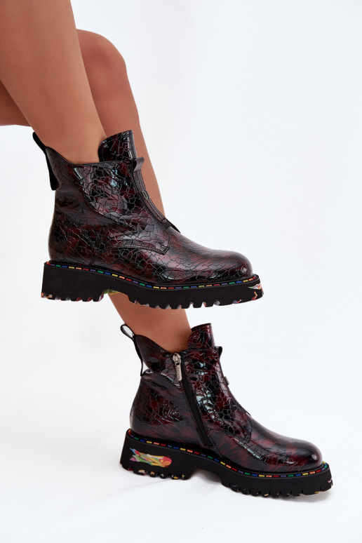 avec effet vernis Bottes pour femmesActivéturalnej Skóry réchauffer Artiker 57C0165 Bourgogne