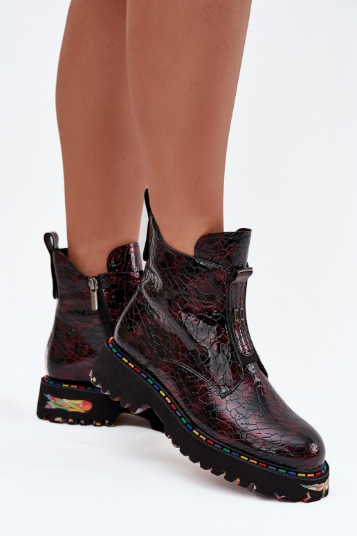 met lakeffect DameslaarzenOpturalnej Skóry opInarmen Artiker 57C0165 bordeaux