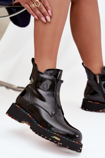 avec effet vernis Bottes pour femmesActivéturalnej Skóry réchauffer Artiker 57C0166 couleur noire