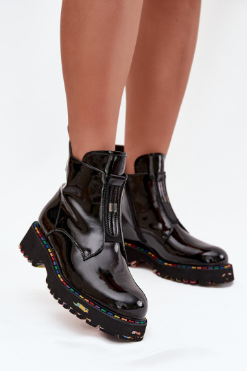 avec effet vernis Bottes pour femmesActivéturalnej Skóry réchauffer Artiker 57C0166 couleur noire 2