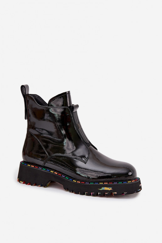 avec effet vernis Bottes pour femmesActivéturalnej Skóry réchauffer Artiker 57C0166 couleur noire