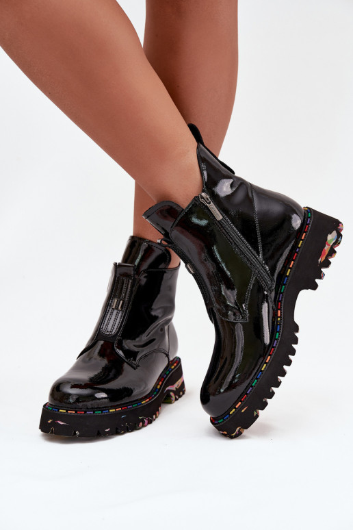 avec effet vernis Bottes pour femmesActivéturalnej Skóry réchauffer Artiker 57C0166 couleur noire