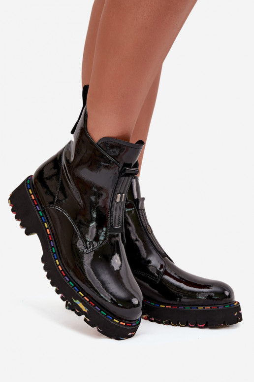 avec effet vernis Bottes pour femmesActivéturalnej Skóry réchauffer Artiker 57C0166 couleur noire