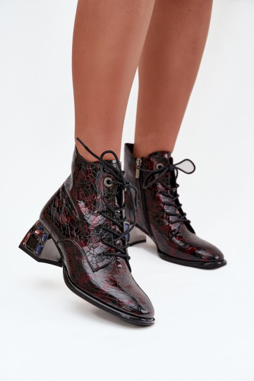 avec effet vernis Bottes pour femmesActivéturalnej Skóry avec des talons aux yeux brillants Artiker 57C0130 Bourgogne 2