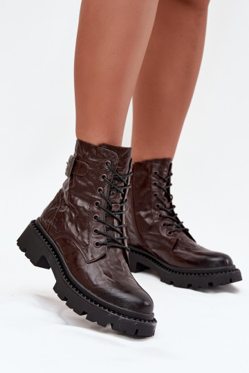 Haut Damenstiefel Mit INirkung Es mussrszczenia I mit Schnallen Artiker 57C1007 CzekoladoZue
