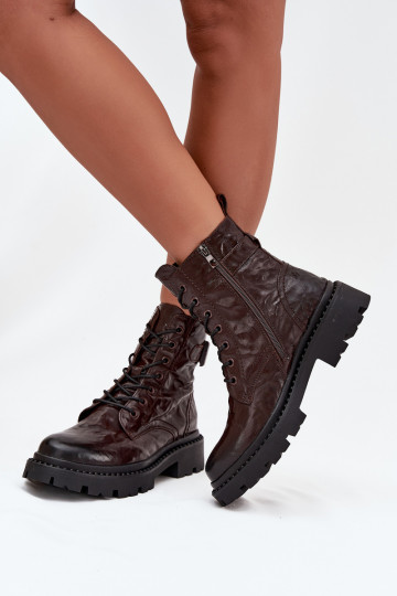Haut Damenstiefel Mit INirkung Es mussrszczenia I mit Schnallen Artiker 57C1007 CzekoladoZue 2