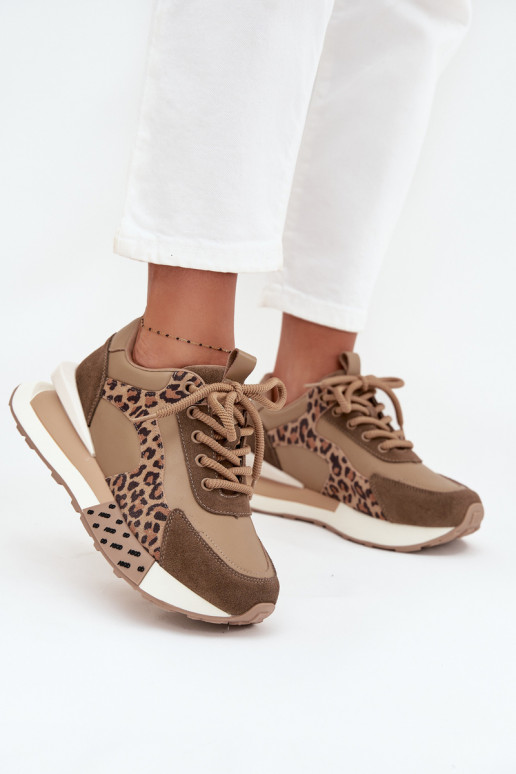 Peau Chaussures modèle baskets Féminin avec une plateforme avec des motifs en fourrure de léopard Artiker 55C0089 marron