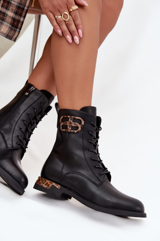 Peau Bottes pour femmes avec des talons larges avec des ornements réchauffer Artiker 57C1064 couleur noire