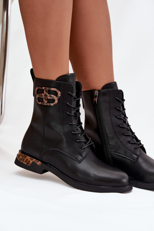 Peau Bottes pour femmes avec des talons larges avec des ornements réchauffer Artiker 57C1064 couleur noire