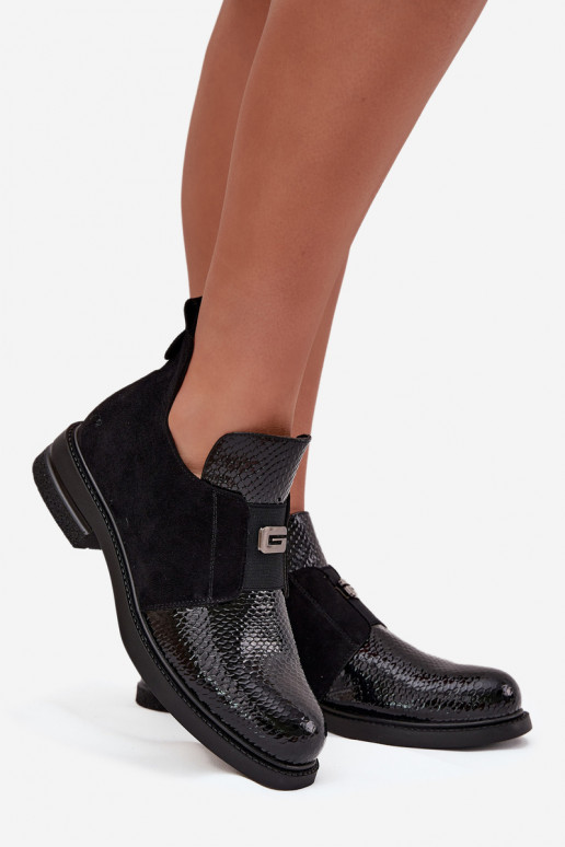 avec effet vernis chaussures à talons bas pour femmes avec des talons réchauffer Vinceza 58560 couleur noire