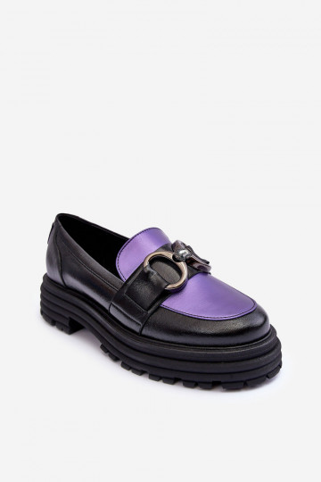 Lederstiefeletten mit fester Sohle SchZuarz und-Violette Farbe Elkiza 2