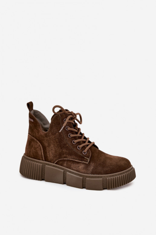 van suède lage hakken voor dames met platform Big Star SS274595 bruine kleur van suède lage hakken voor dames met platform Big Star SS274595 bruine kleur