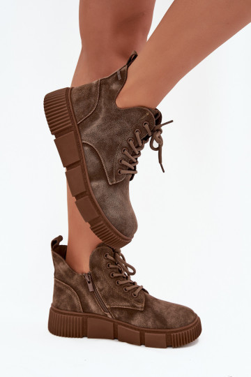 Suède dames lage schoenen met platform Big Star SS274594 zandkleur