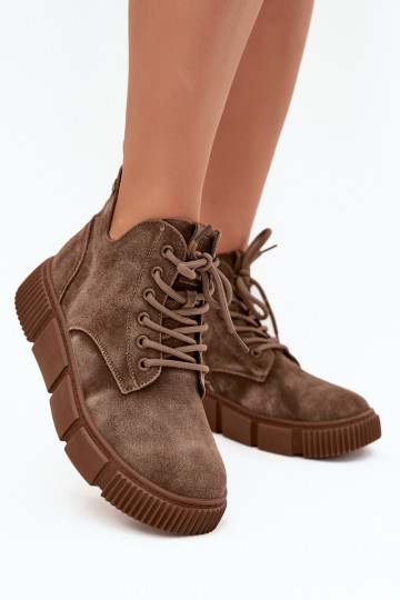 Suède dames lage schoenen met platform Big Star SS274594 zandkleur 2