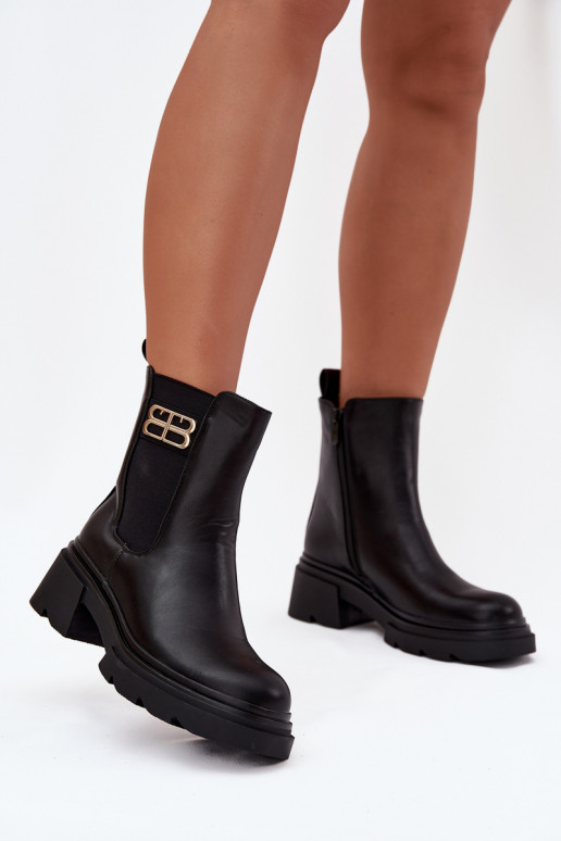 Bottines pour femmes noires et chaudes avec détails dorés Serene Bottines pour femmes noires et chaudes avec détails dorés Serene
